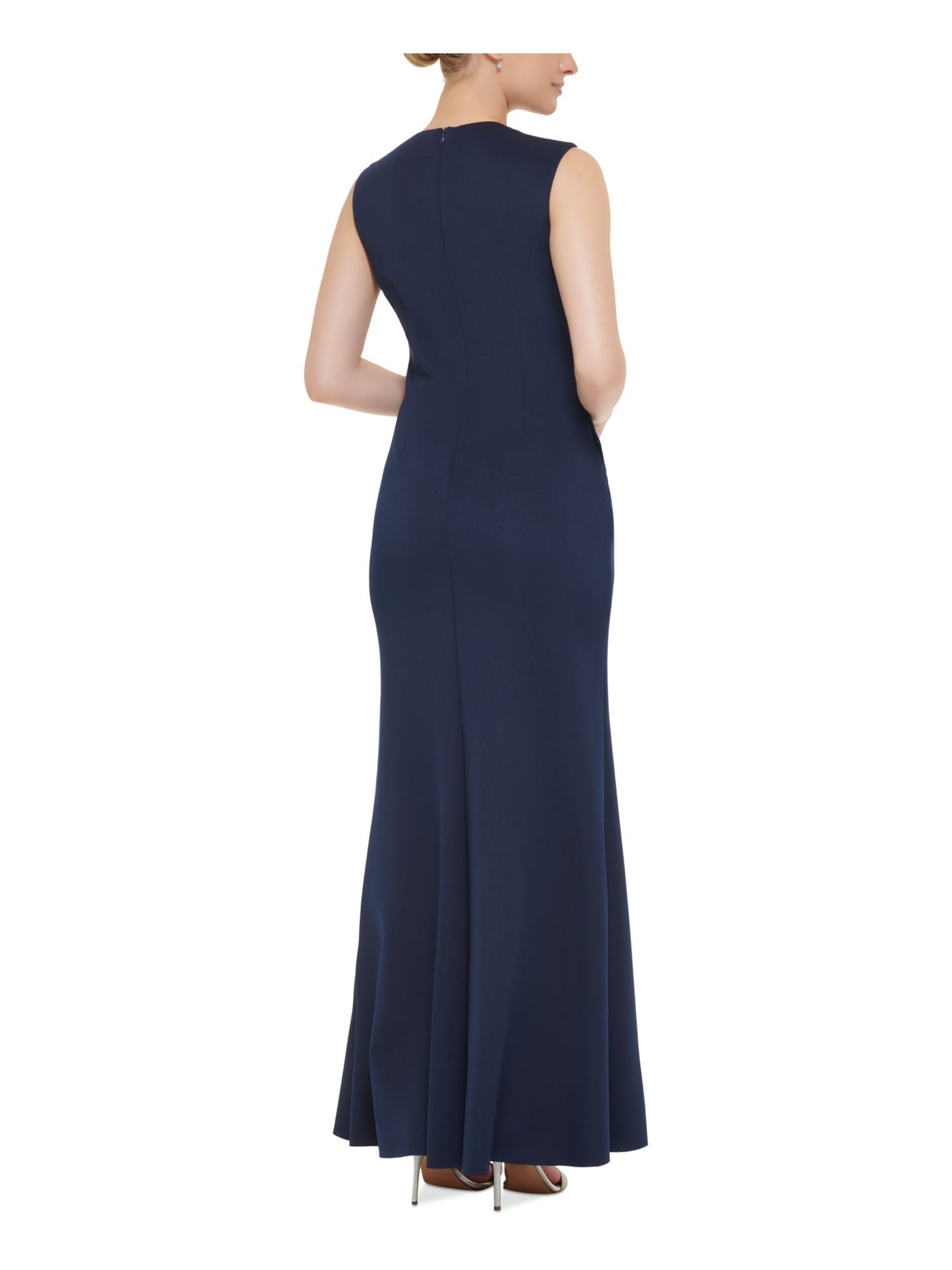 JESSICA HOWARD Womens Navy Embellished Zippered Gathered Cascade Ruffle Slitted Sleeveless Surplice Neckline Full-Length Evening Mermaid Dress 6