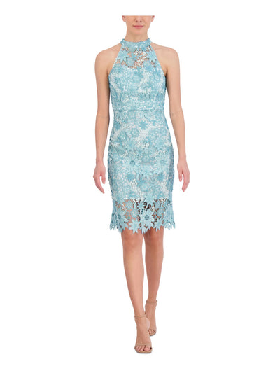 ELIZA J Womens Teal Zippered Open Back Lined Sleeveless Halter Above The Knee Party Sheath Dress 2