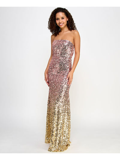 VIOLET WEEKEND Womens Pink Zippered Sequined Lined Open Back With Buckle And Ombre Sleeveless Strapless Full-Length Formal Gown Dress Juniors 13\14