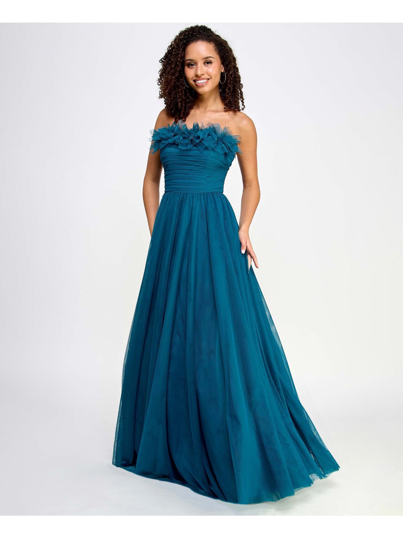 City Studio Juniors Womens Ruffle Ruched Maxi Dress, Teal City Studio Juniors Womens Ruffle Ruched Maxi Dress, Teal