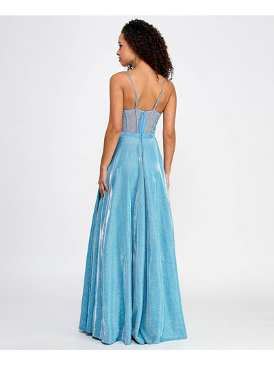 CITY STUDIO Womens Zippered Spaghetti Strap Scoop Neck Full-Length Formal Gown Dress