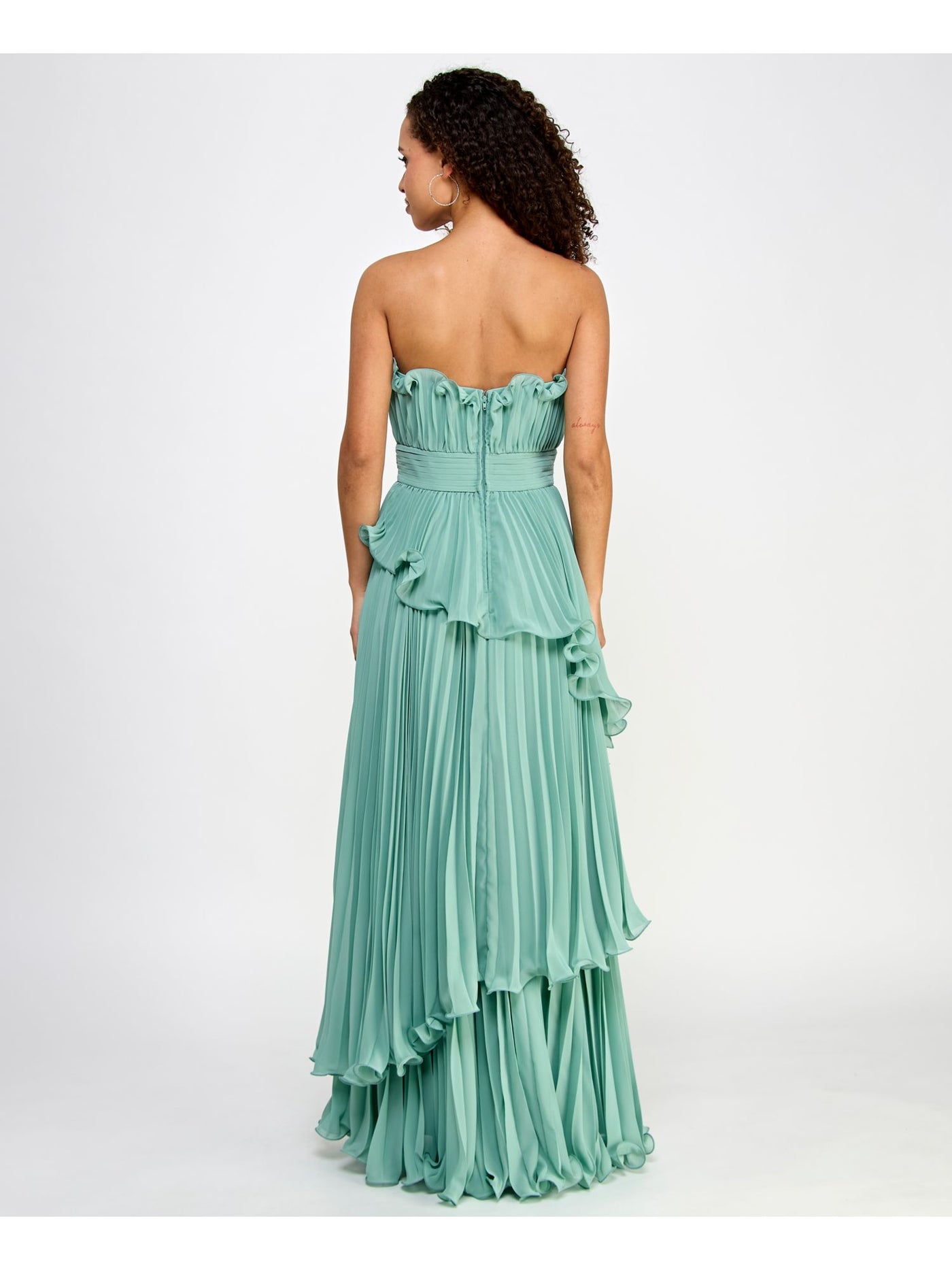 SPEECHLESS Womens Green Pleated Zippered Asymmetric Tiered Lined Cabbage Sleeveless Strapless Full-Length Formal Gown Dress Juniors 15