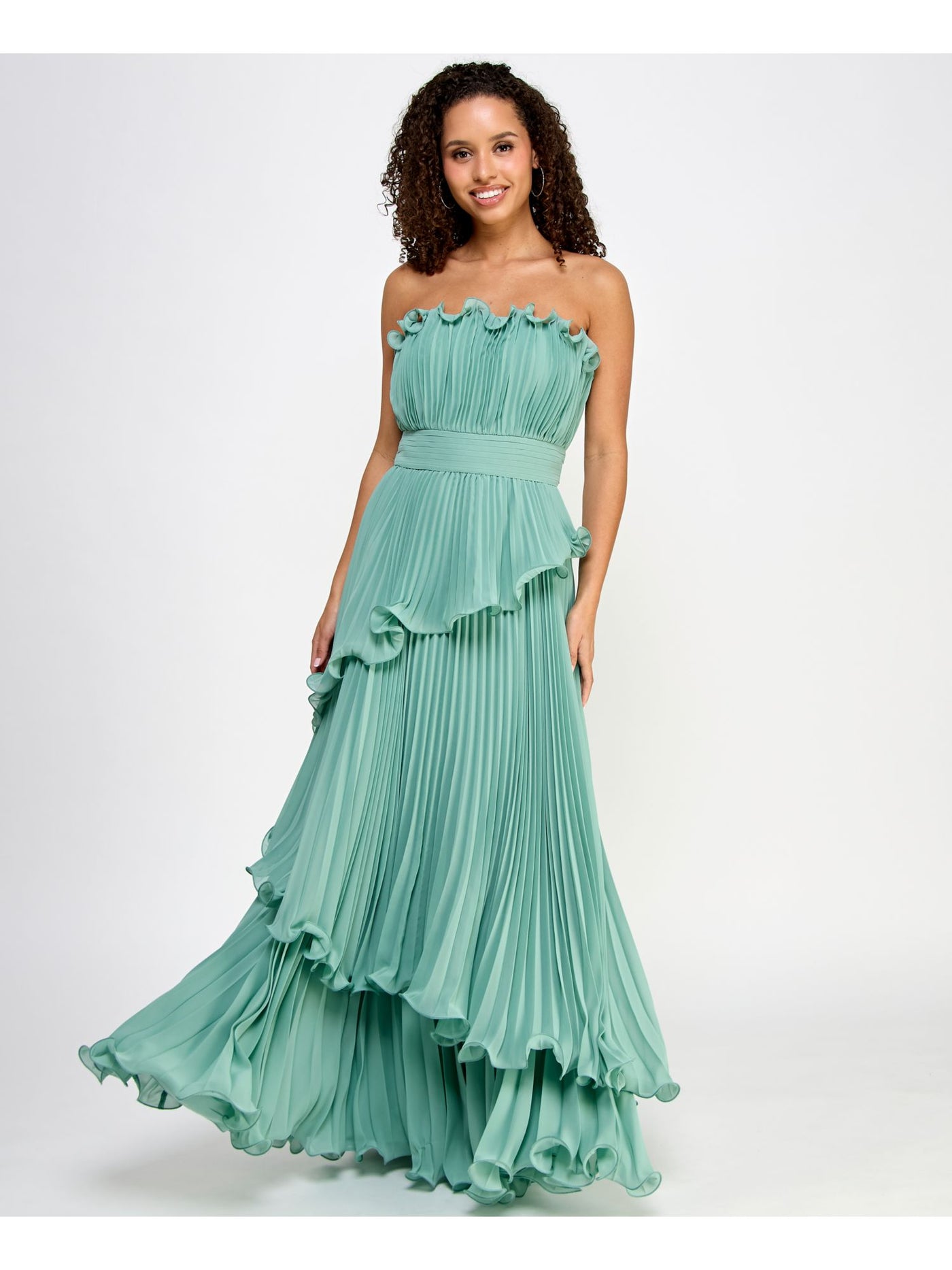 SPEECHLESS Womens Green Pleated Zippered Asymmetric Tiered Lined Cabbage Sleeveless Strapless Full-Length Formal Gown Dress Juniors 11