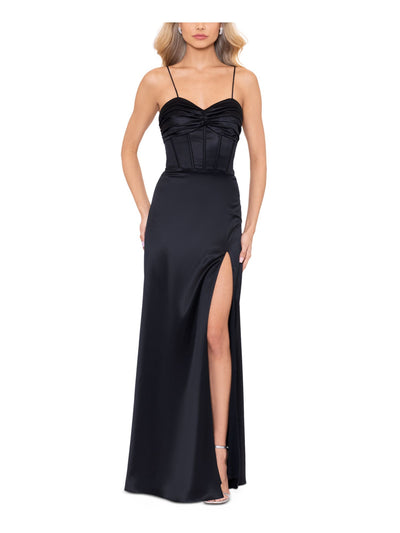 BLONDIE NITES Womens Pleated Spaghetti Strap Sweetheart Neckline Full-Length Formal A-Line Dress