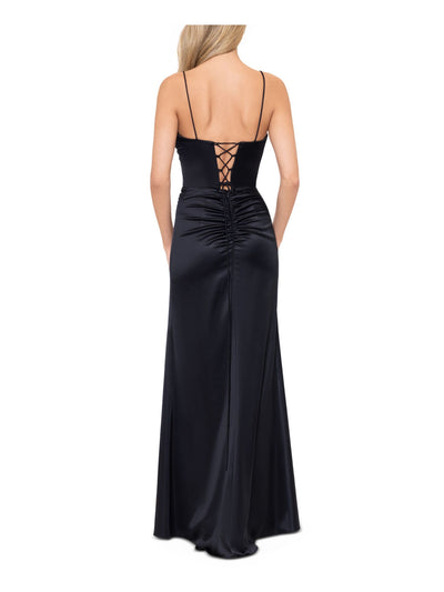 BLONDIE NITES Womens Pleated Spaghetti Strap Sweetheart Neckline Full-Length Formal A-Line Dress