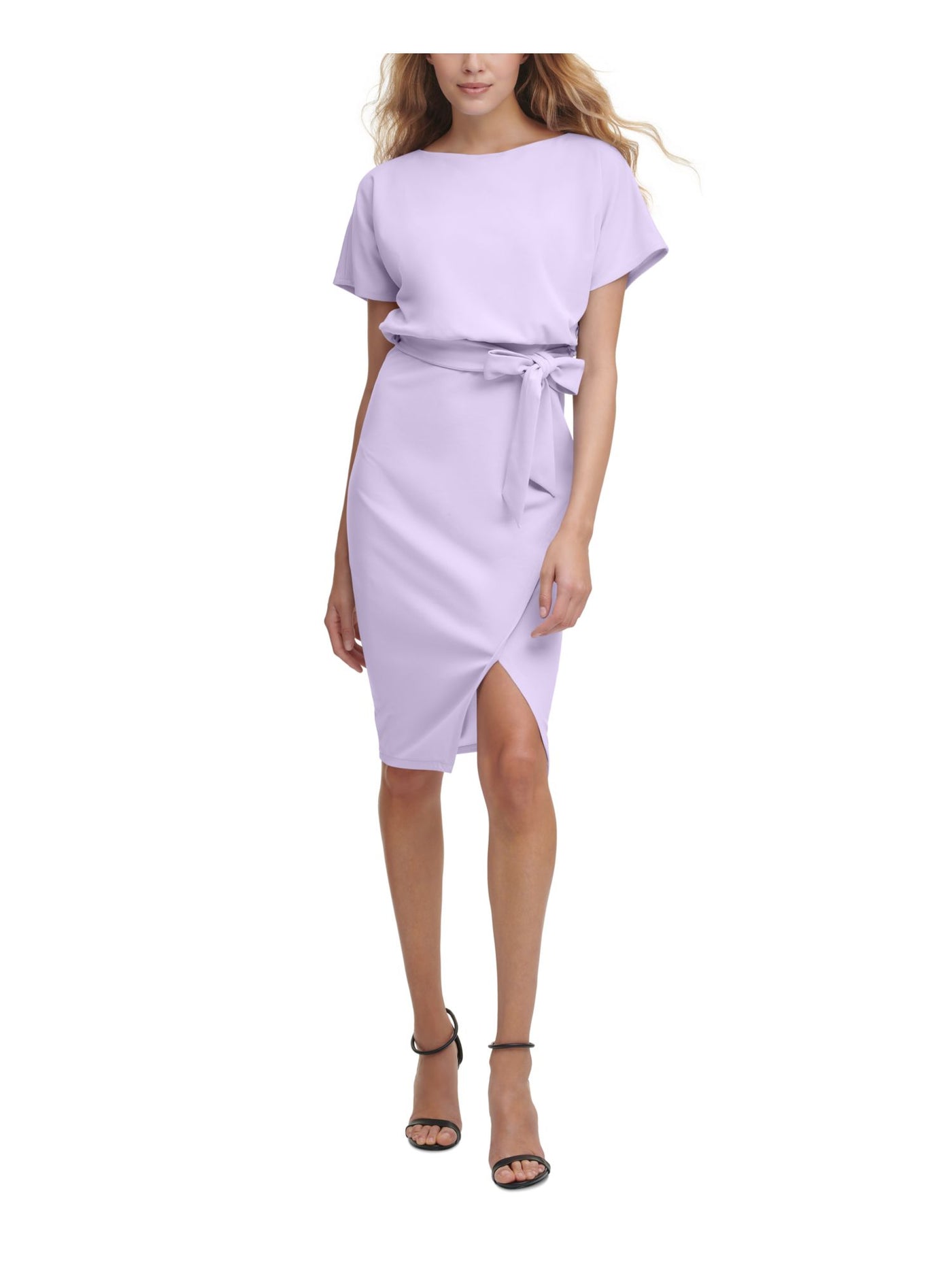 KENSIE DRESSES Womens Purple Zippered Slitted Wrap Style Lined Dolman Sleeve Boat Neck Knee Length Party Blouson Dress 10