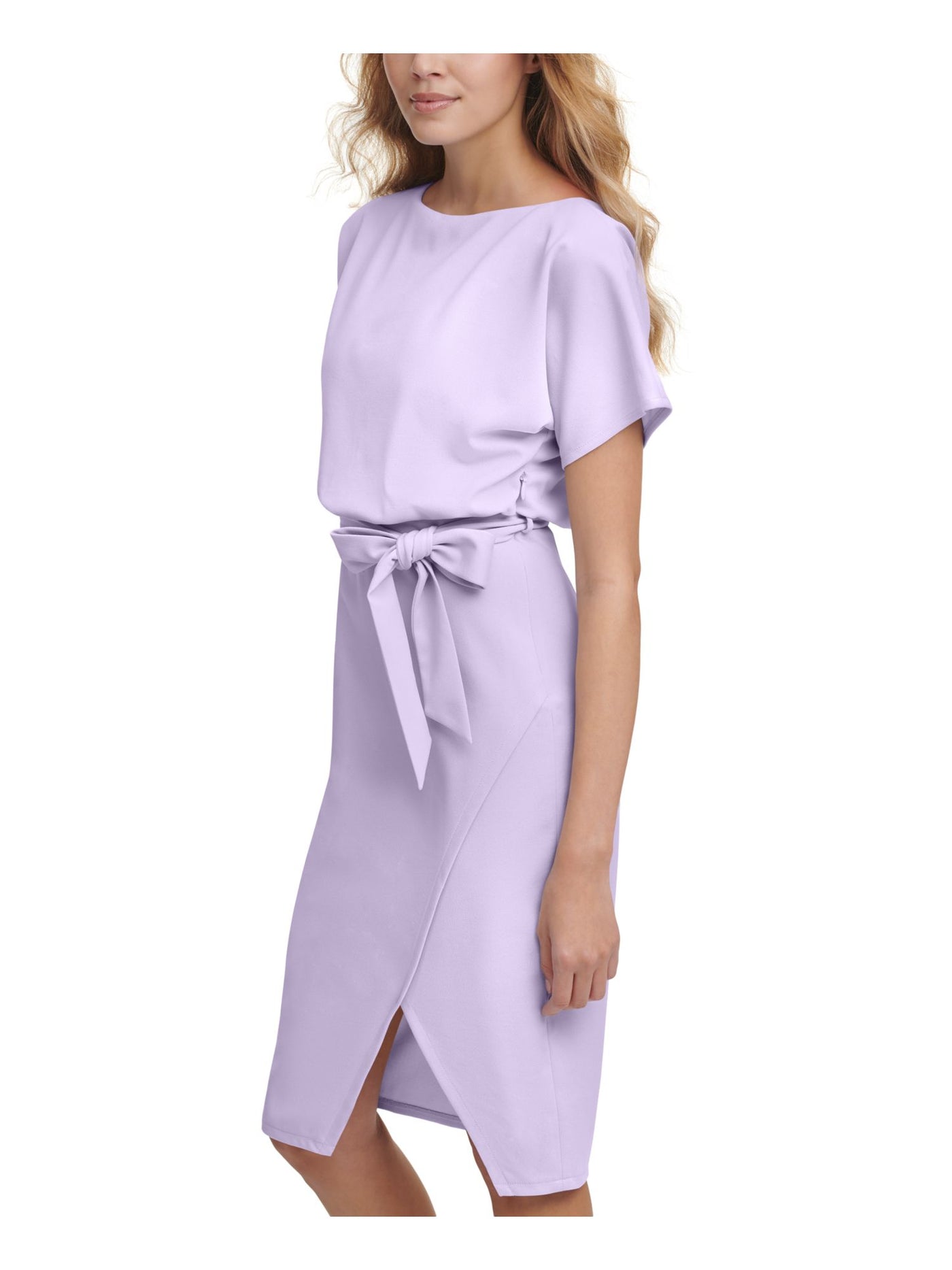 KENSIE DRESSES Womens Purple Zippered Slitted Wrap Style Lined Dolman Sleeve Boat Neck Knee Length Party Blouson Dress 12