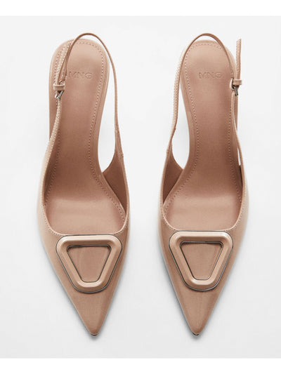 MNG Womens Beige Geometric Hardware Accent Cushioned Pointed Toe Flare Buckle Dress Slingback 39