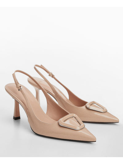 MNG Womens Beige Geometric Hardware Accent Cushioned Pointed Toe Flare Buckle Dress Slingback 39