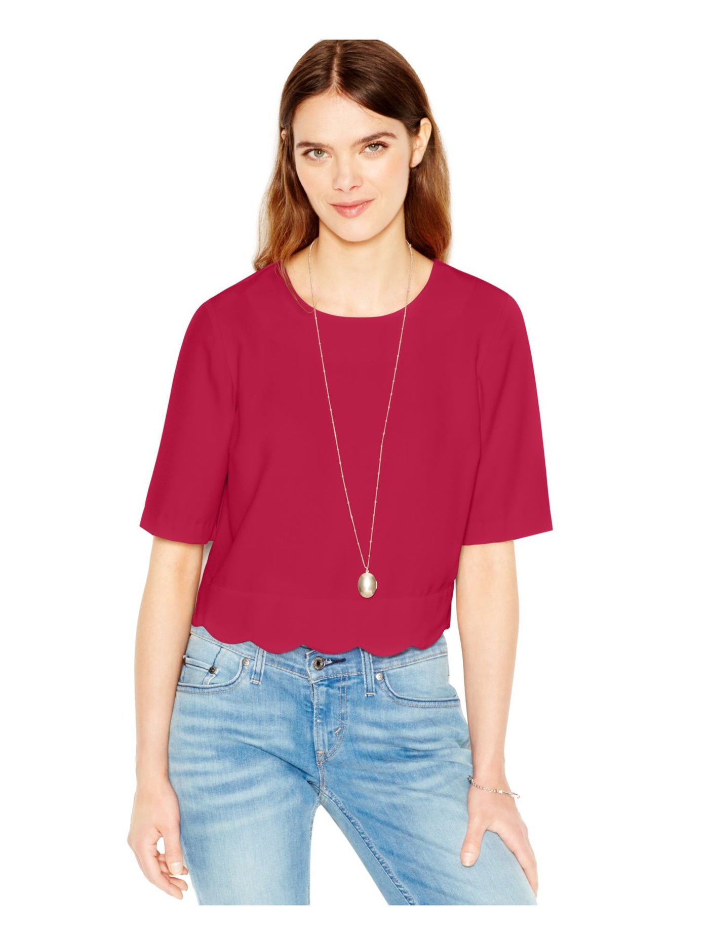 MAISON JULES Womens Pink Short Sleeve Jewel Neck Top Size: S