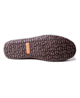 MINNETONKA Mens Black Textured Padded Bow Accent Water Resistant Moosehide Round Toe Slip On Leather Flats Shoes