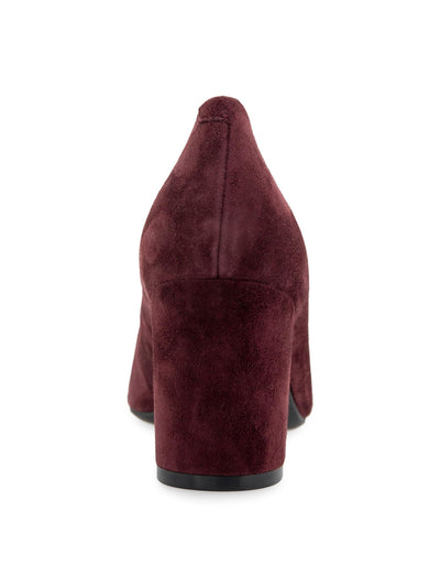 AEROSOLES Womens Burgundy Cushioned Betsy Almond Toe Block Heel Slip On Leather Dress Pumps Shoes 8 W