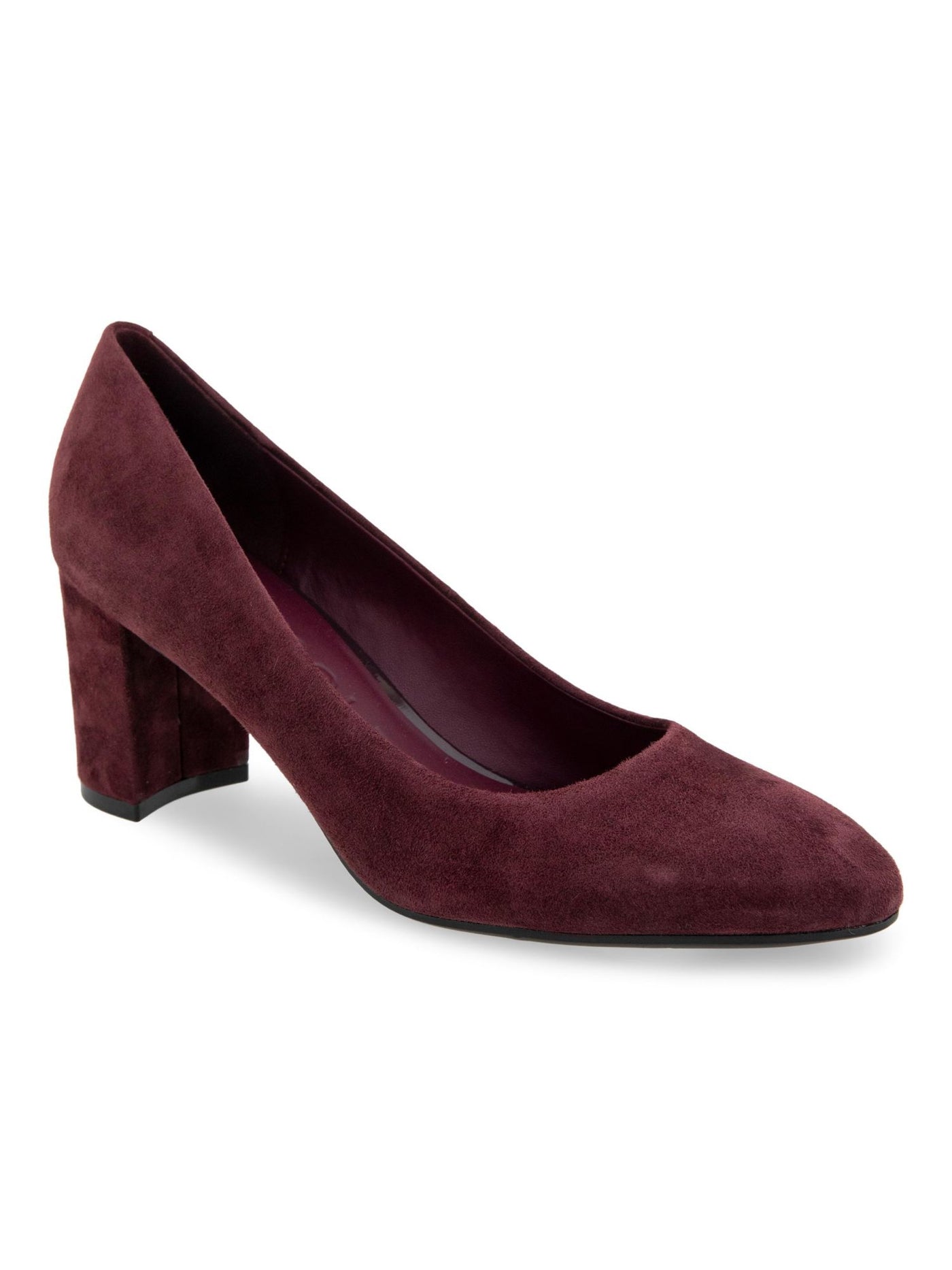 AEROSOLES Womens Burgundy Cushioned Betsy Almond Toe Block Heel Slip On Leather Dress Pumps Shoes 8 W