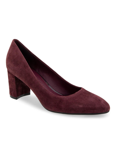 AEROSOLES Womens Burgundy Cushioned Betsy Almond Toe Block Heel Slip On Leather Dress Pumps Shoes 8 W