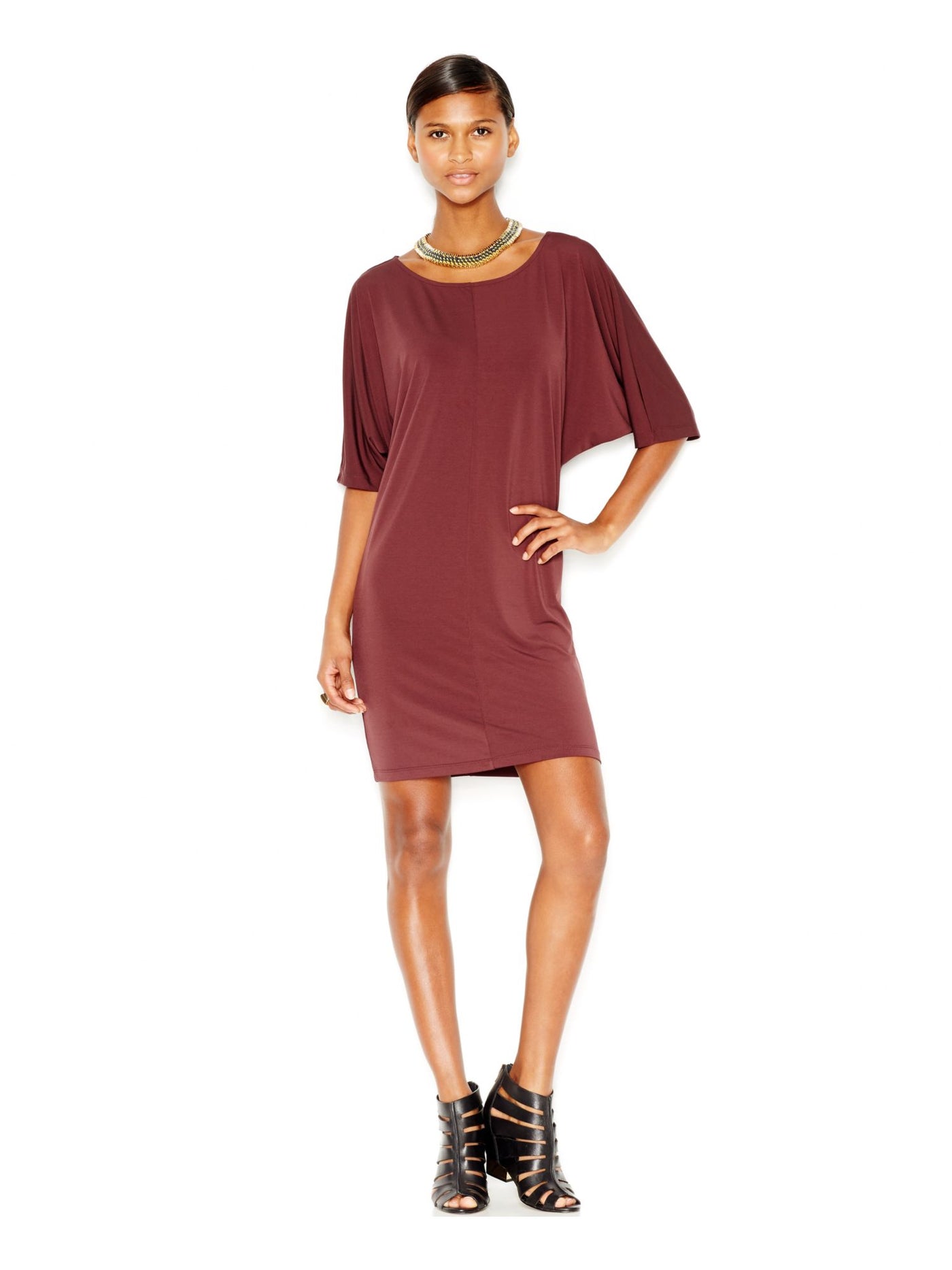 BAR III Womens Burgundy Dolman Sleeve Scoop Neck Knee Length Dress Size: S