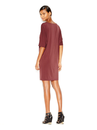 BAR III Womens Burgundy Dolman Sleeve Scoop Neck Knee Length Dress S