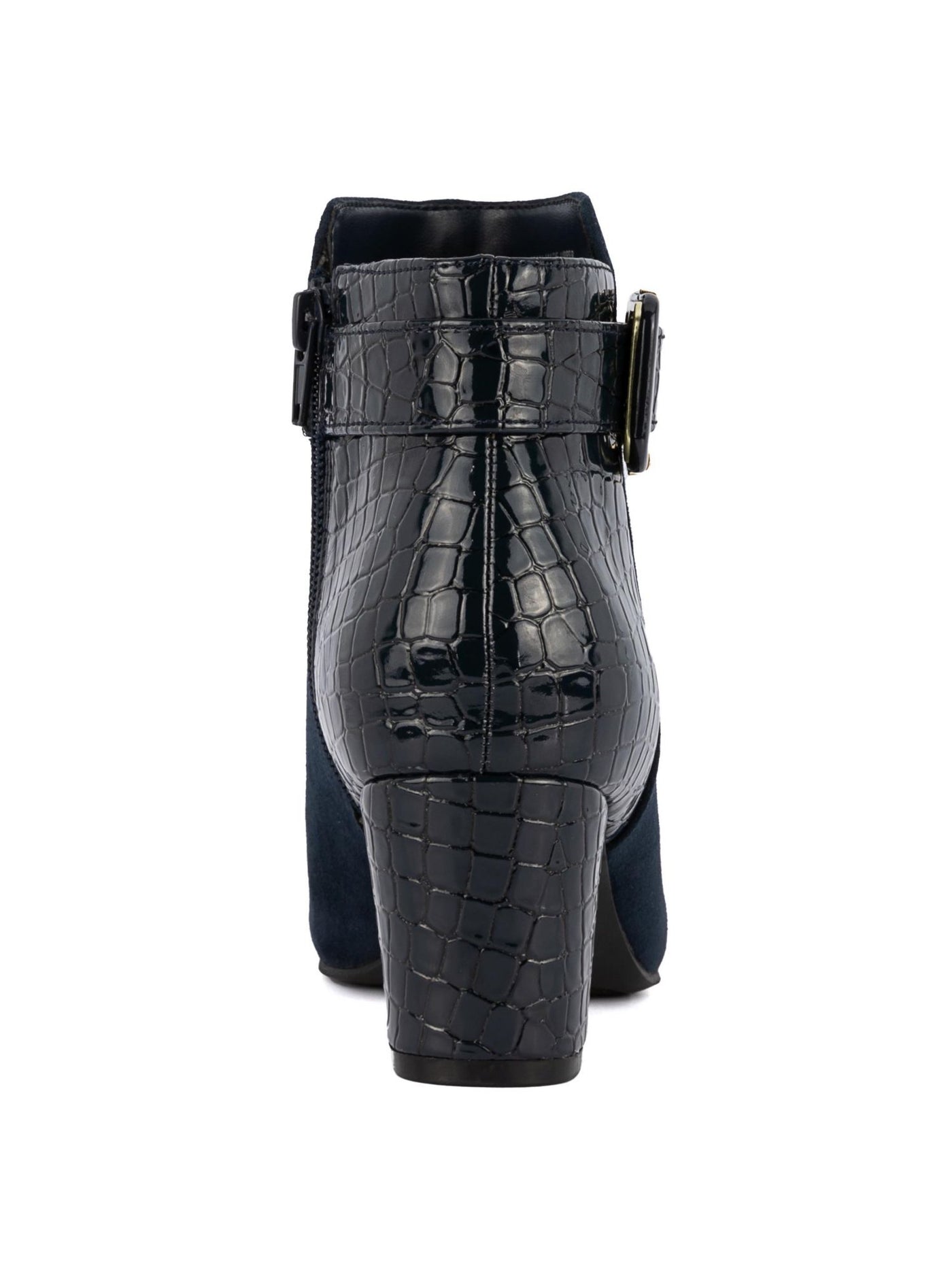 KAREN SCOTT Womens Navy Mixed Media Strap Detail Padded Buckle Accent Ivyy Almond Toe Block Heel Zip-Up Dress Booties 7.5 M