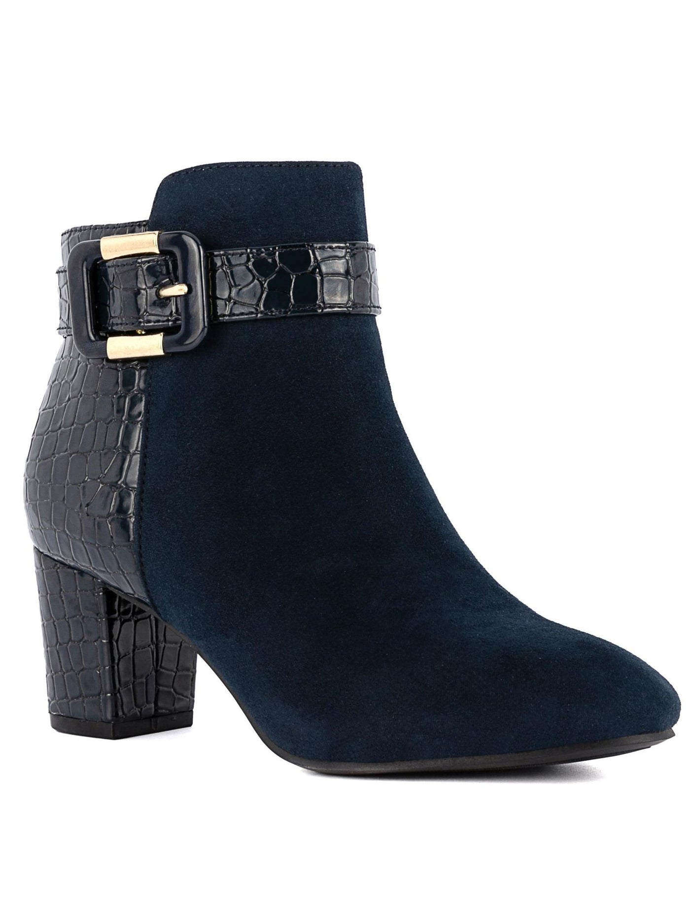 KAREN SCOTT Womens Navy Mixed Media Strap Detail Padded Buckle Accent Ivyy Almond Toe Block Heel Zip-Up Dress Booties 12 M