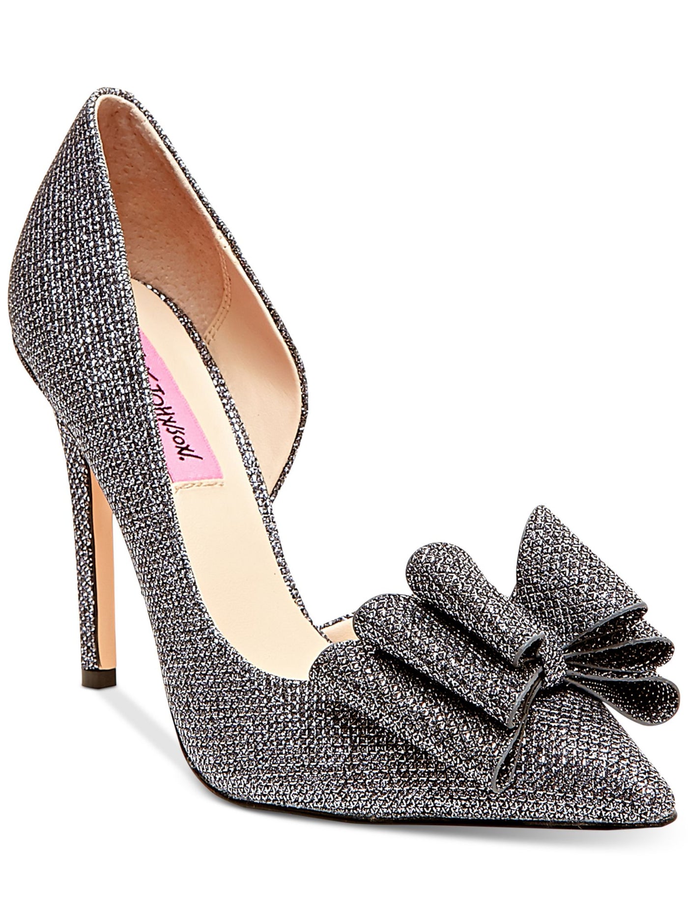 BETSEY JOHNSON Womens Gray Metallic Glitter Padded Bow Accent D Orsay Prince Pointed Toe Stiletto Slip On Dress Pumps Shoes 9 M