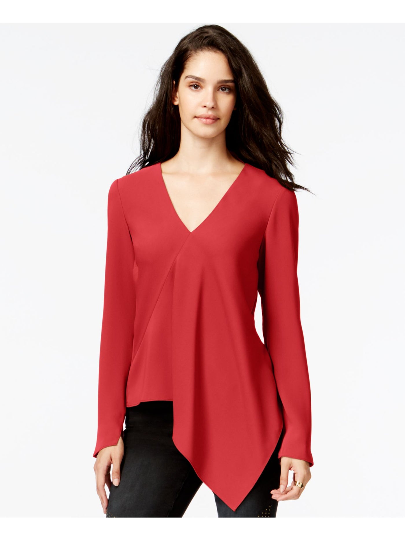 RACHEL ROY Womens Red Long Sleeve V Neck Top Size: XS