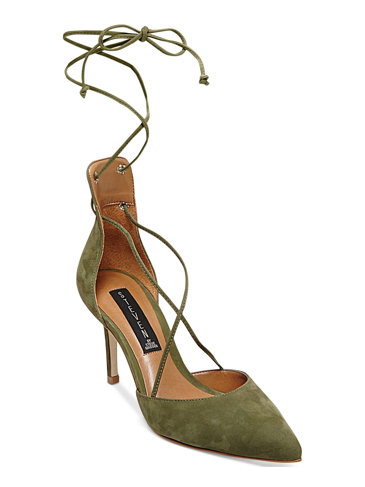 STEVEN Womens Green Spiceyy Pointed Toe Stiletto Lace-Up Leather Dress Pumps Shoes 8.5 B
