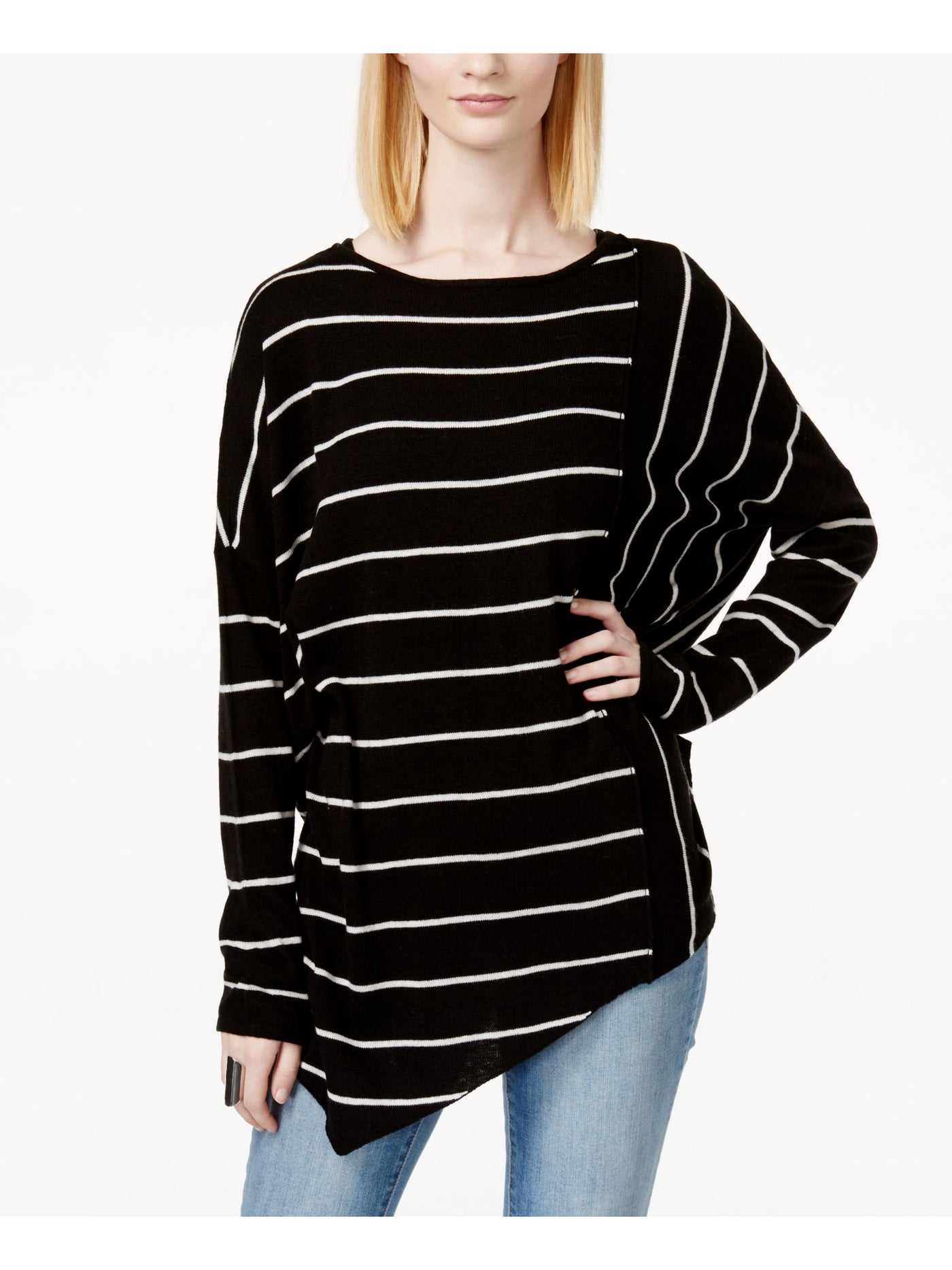 INC Womens Black Striped Long Sleeve Jewel Neck Sweater L\XL