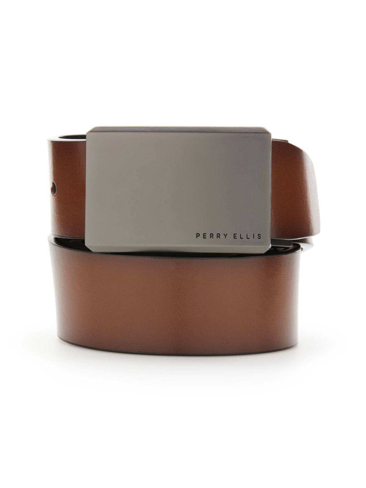 PERRY ELLIS Mens Brown Reversible Adjustable Leather Dress Belt 36