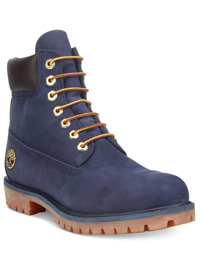 TIMBERLAND Womens Navy Padded Collar Logo Hardware Treaded Lug Sole Padded 6 Round Toe Lace-Up Leather Boots Shoes 11.5 M