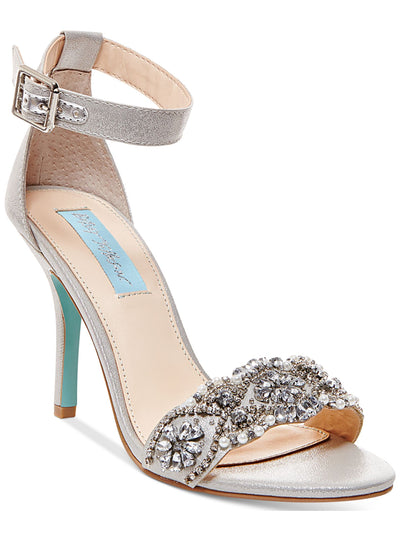 BETSEY JOHNSON Womens Beige Padded Ankle-Strap Glitter Embellished Rhinestone Gina Round Toe Stiletto Buckle Dress Sandals Shoes 6 M
