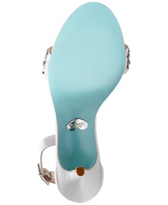 BETSEY JOHNSON Womens Beige Padded Ankle-Strap Glitter Embellished Rhinestone Gina Round Toe Stiletto Buckle Dress Sandals Shoes M