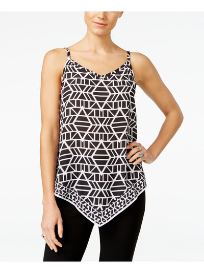 INC Womens White Geometric Sleeveless V Neck Top 2