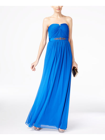 ADRIANNA PAPELL Womens Blue Sleeveless Full-Length Sheath Prom Dress Size: 2XS