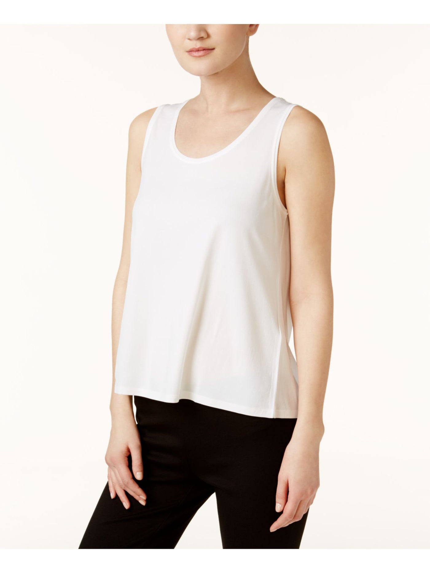 EILEEN FISHER Womens Ivory Silk Sleeveless Scoop Neck Tank Top XS