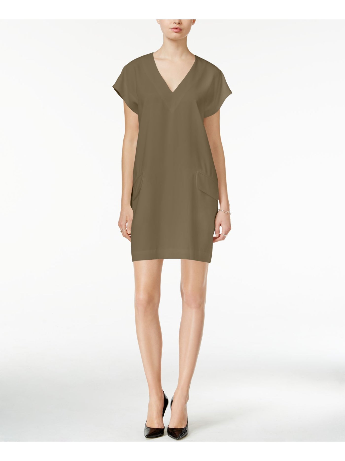 Bar III Womens Crepe V-Neck Casual Dress Green XS Bar III Womens Crepe V-Neck Casual Dress Green XS