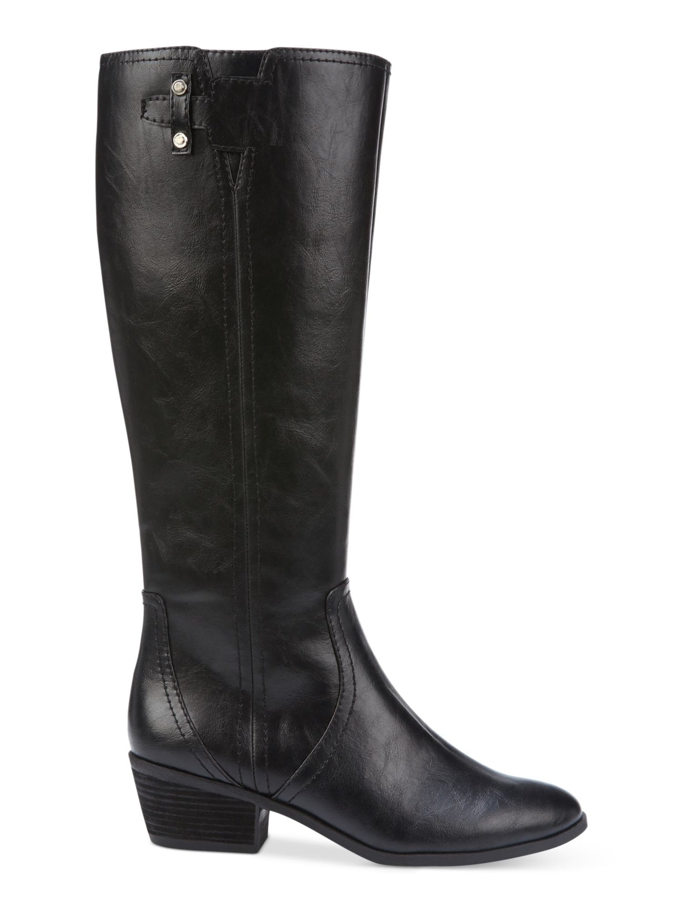 DR SCHOLLS Womens Black Strap Detail Buckle Accent Brilliance Almond Toe Block Heel Zip-Up Riding Boot 7 M