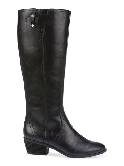 DR SCHOLLS Womens Black Strap Detail Buckle Accent Brilliance Almond Toe Block Heel Zip-Up Riding Boot 8 M