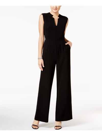 TAHARI Womens Black Sleeveless V Neck Straight leg Jumpsuit 18