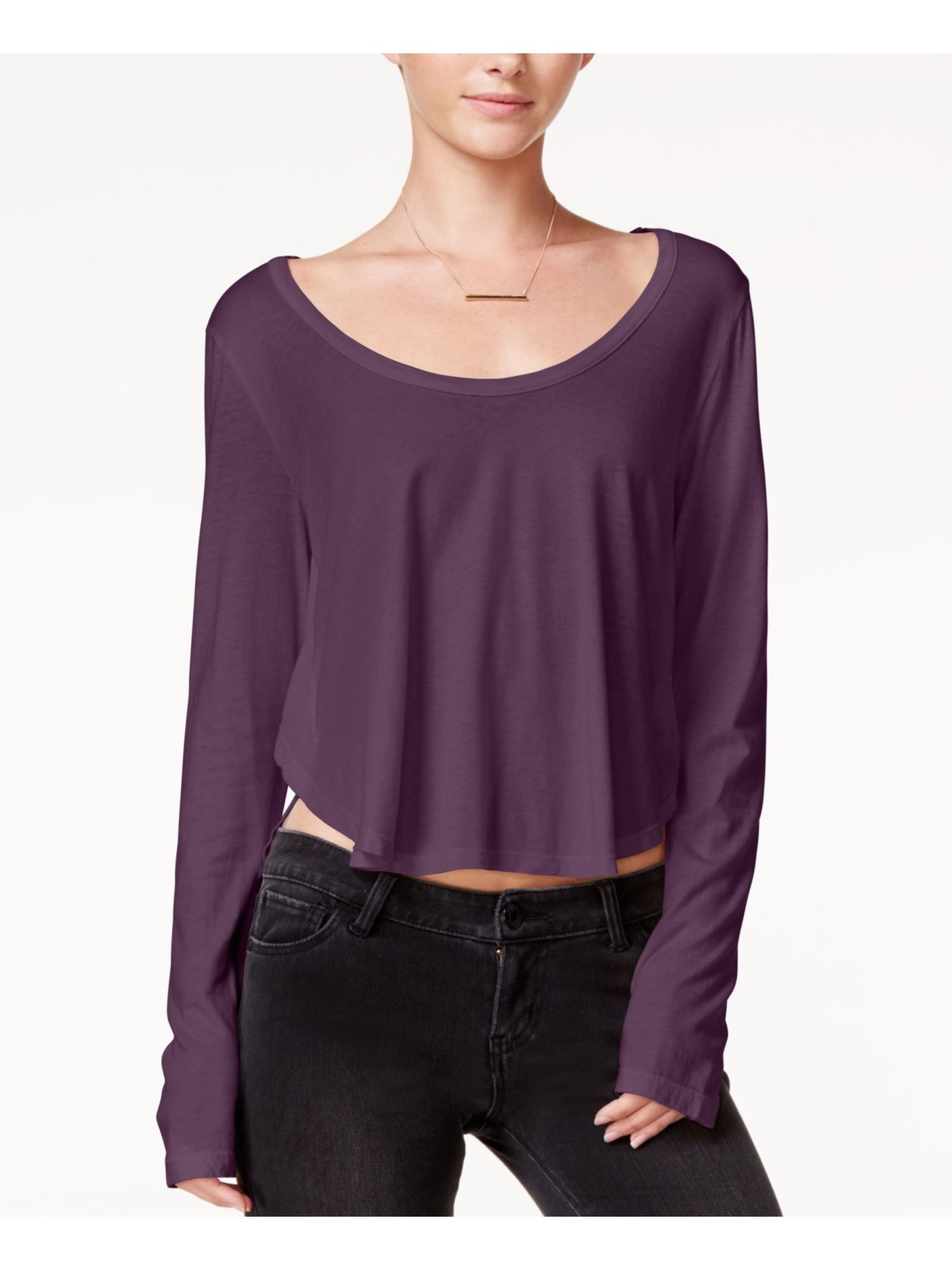 CHELSEA SKY Womens Purple Long Sleeve Jewel Neck Hi-Lo Top Size: XL