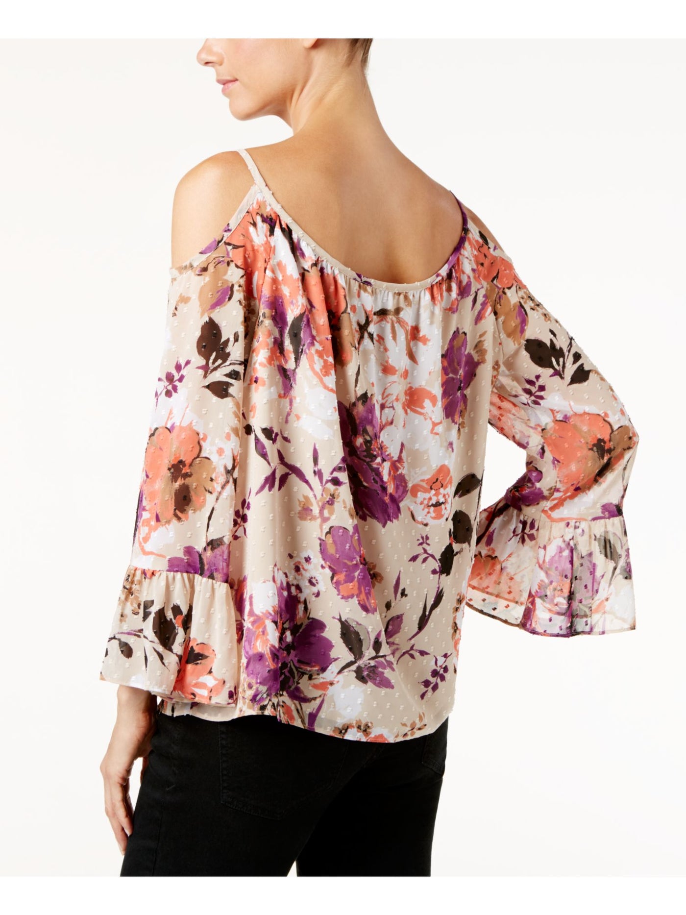 INC Womens Beige Floral Bell Sleeve Keyhole Top Size: 2