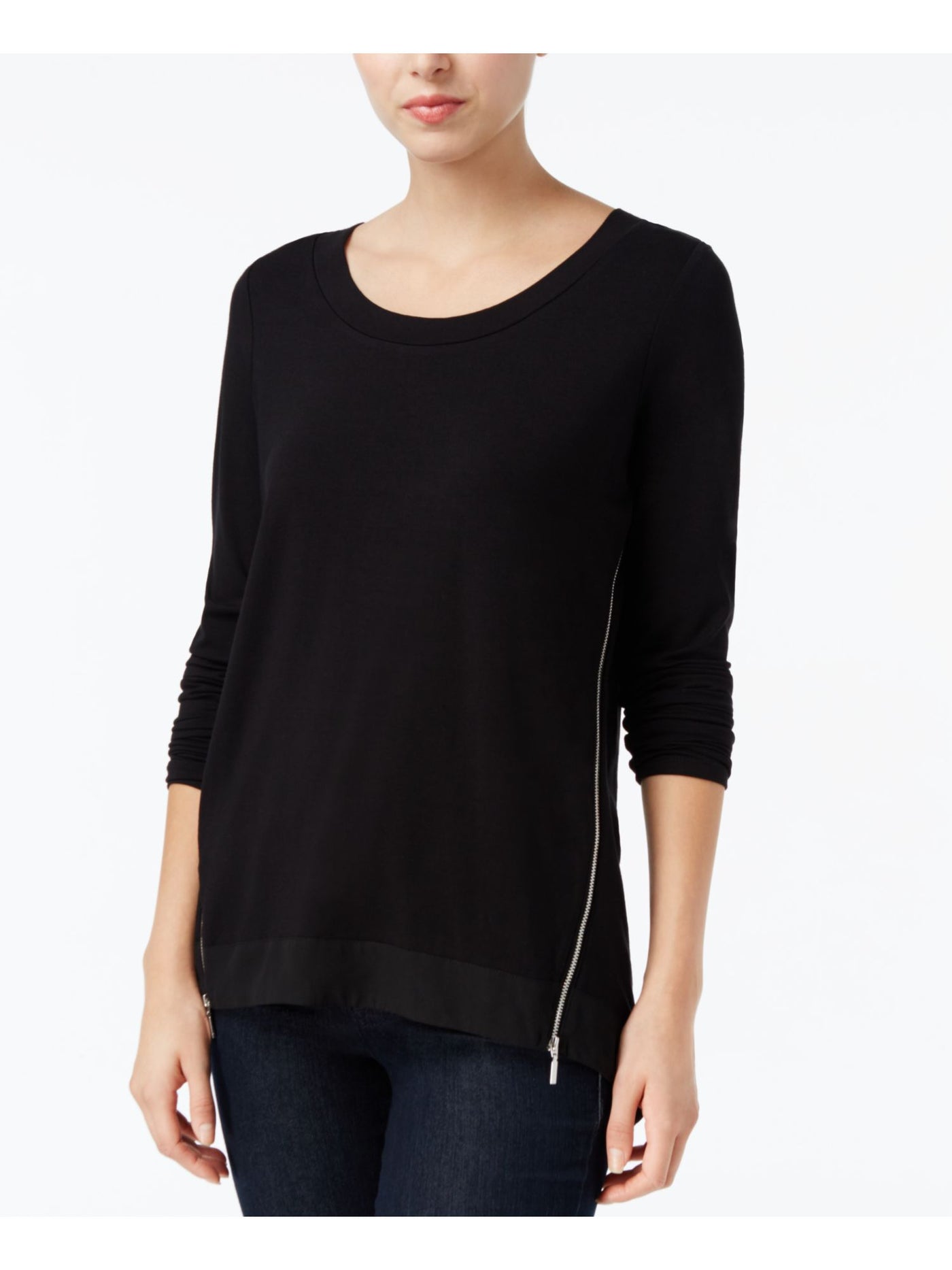 RACHEL RACHEL ROY Womens Black Long Sleeve Crew Neck Hi-Lo Top XS