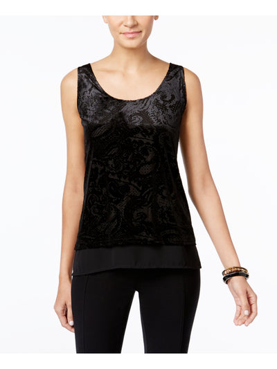 INC Womens Black Textured Printed Sleeveless Scoop Neck Top M