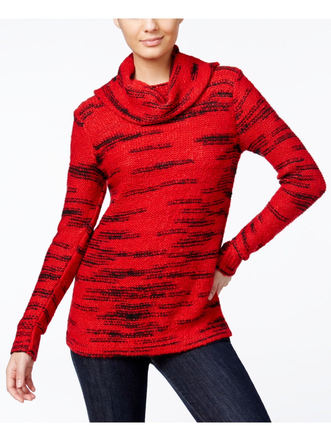 KENSIE Womens Red Sheer Knitted Long Sleeve Cowl Neck Casual Sweater S