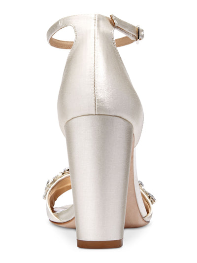BADGLEY MISCHKA Womens Beige Ankle Strap Embellished Barby Round Toe Block Heel Buckle Dress Sandals Shoes 7.5
