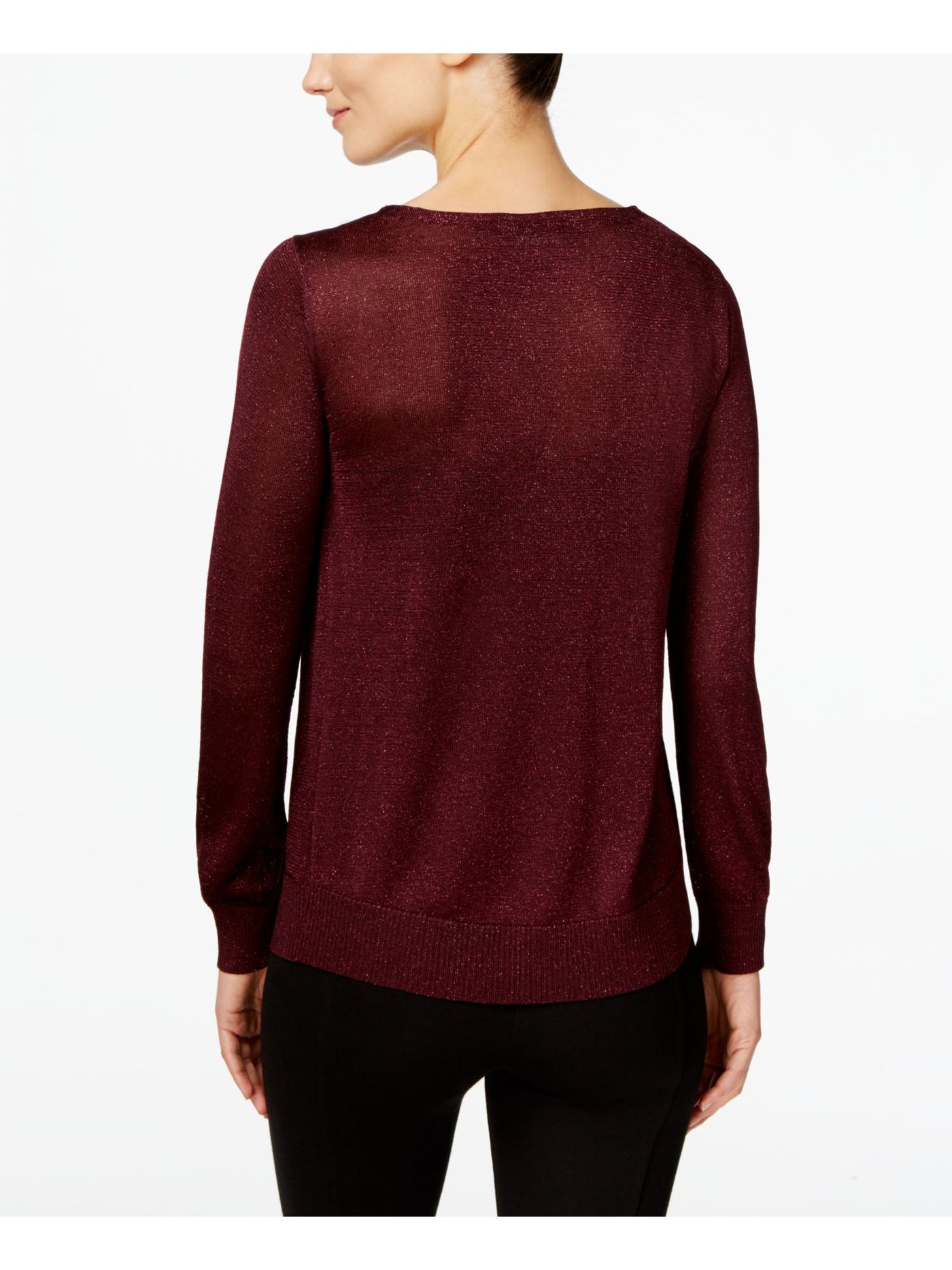 INC Womens Burgundy Glitter Long Sleeve Scoop Neck Top M