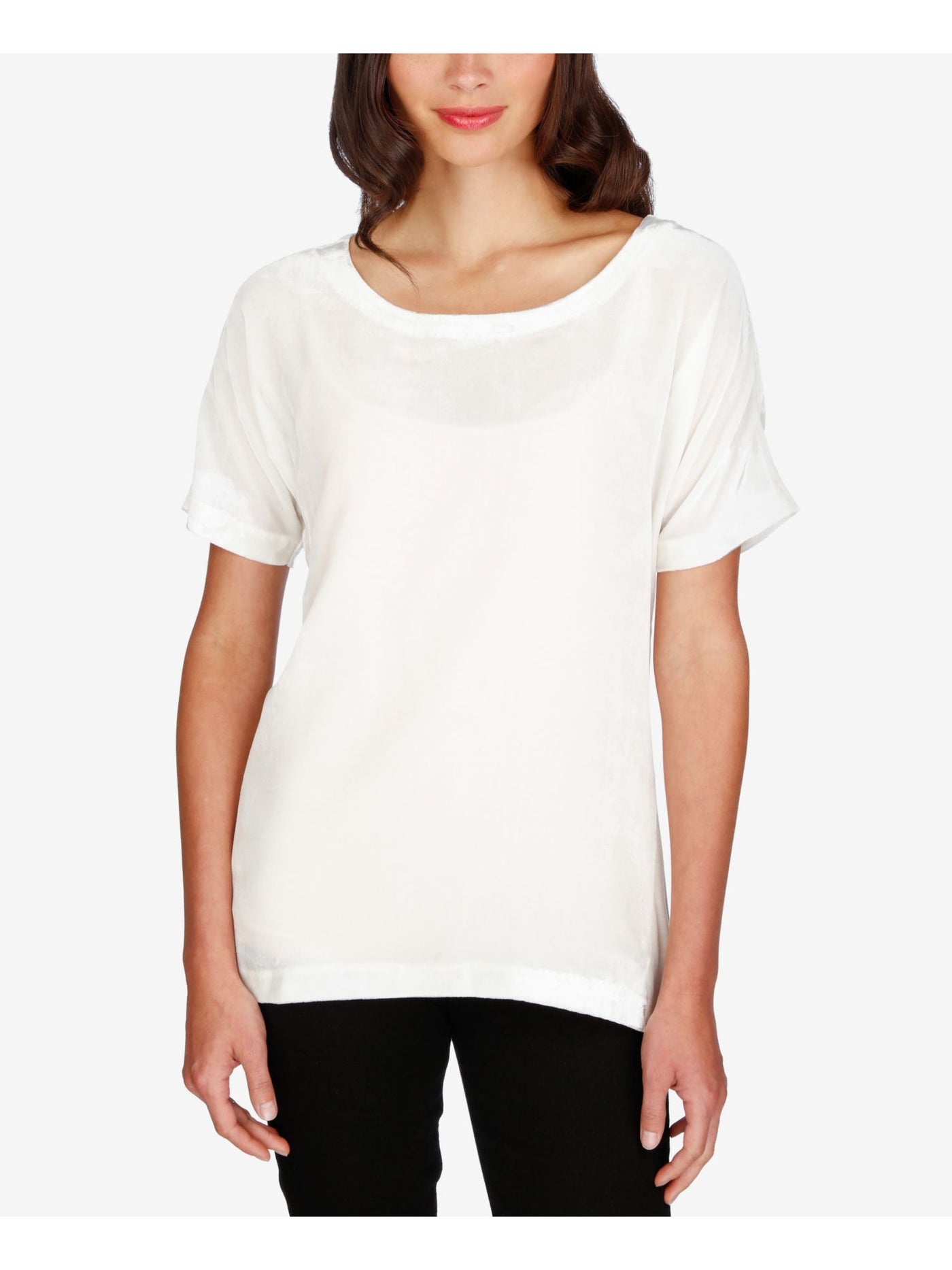 LUCKY BRAND Womens Ivory Velvet Short Sleeve Jewel Neck Tunic Top XL