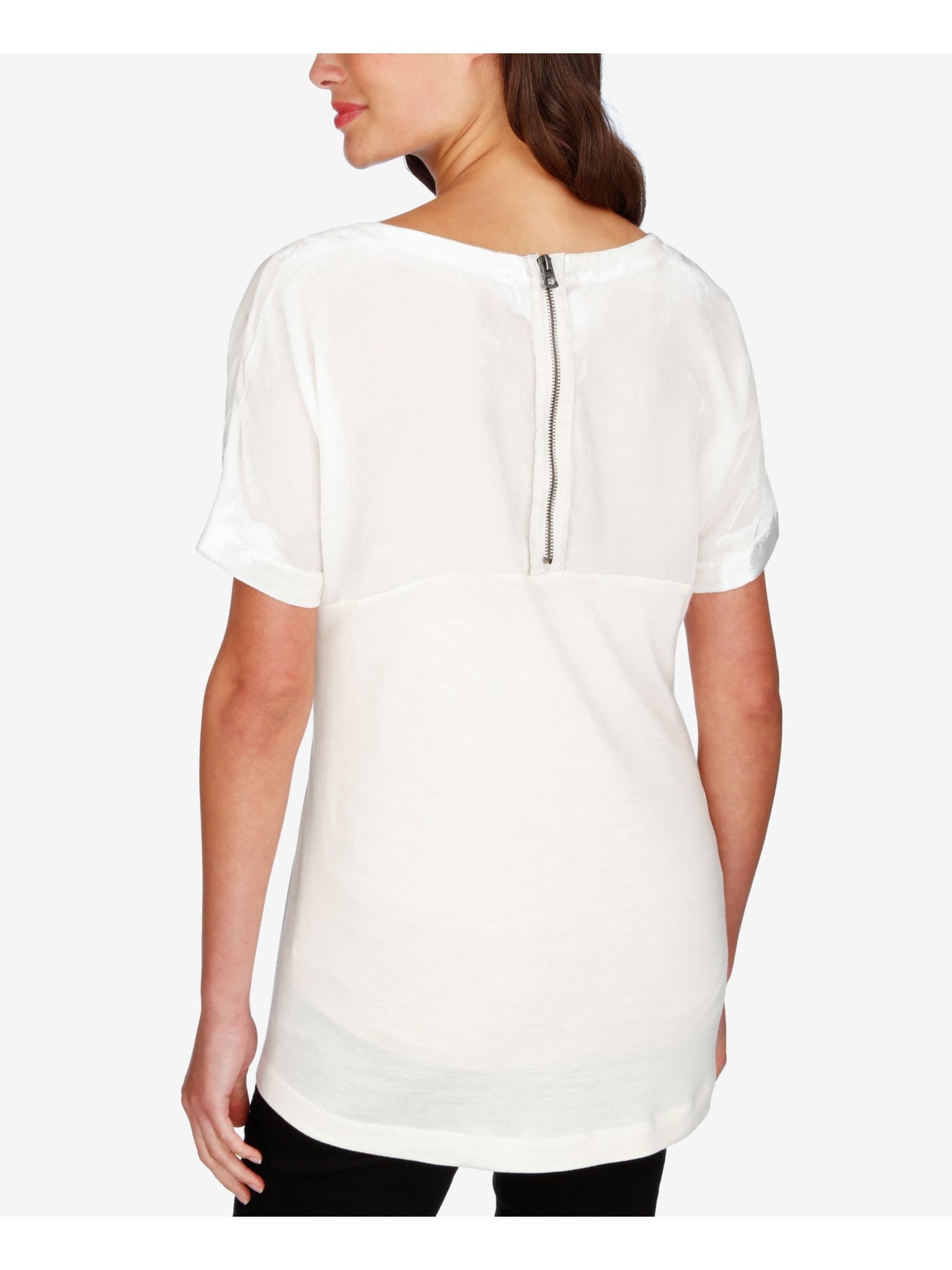 LUCKY BRAND Womens Ivory Velvet Short Sleeve Jewel Neck Tunic Top XL