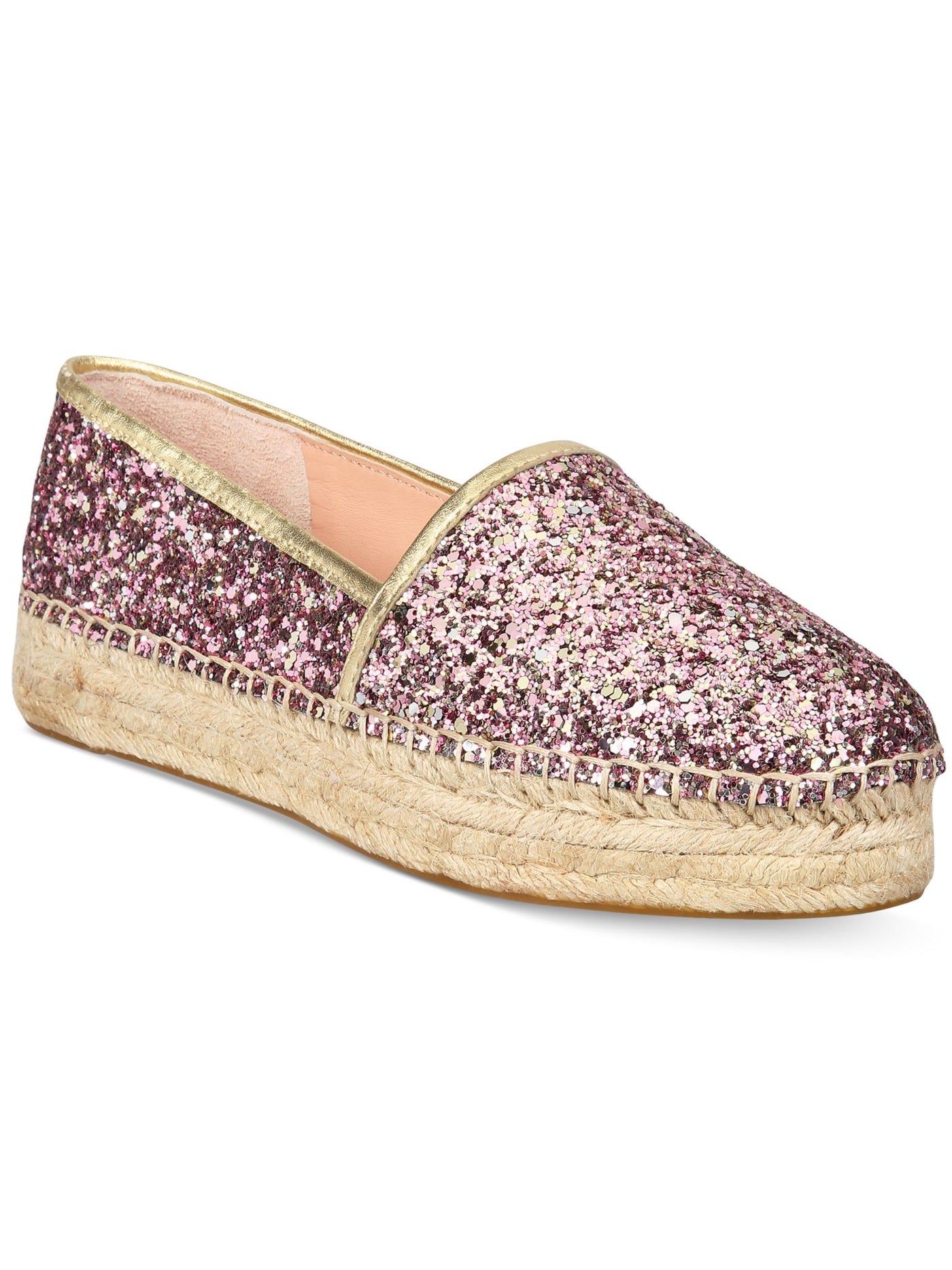 KATE SPADE NEW YORK Womens Beige Glitter Linds Round Toe Platform Slip On Leather Espadrille Shoes 6.5 M