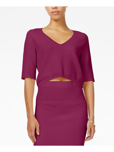 RACHEL RACHEL ROY Womens Pink Textured Short Sleeve V Neck Crop Top M