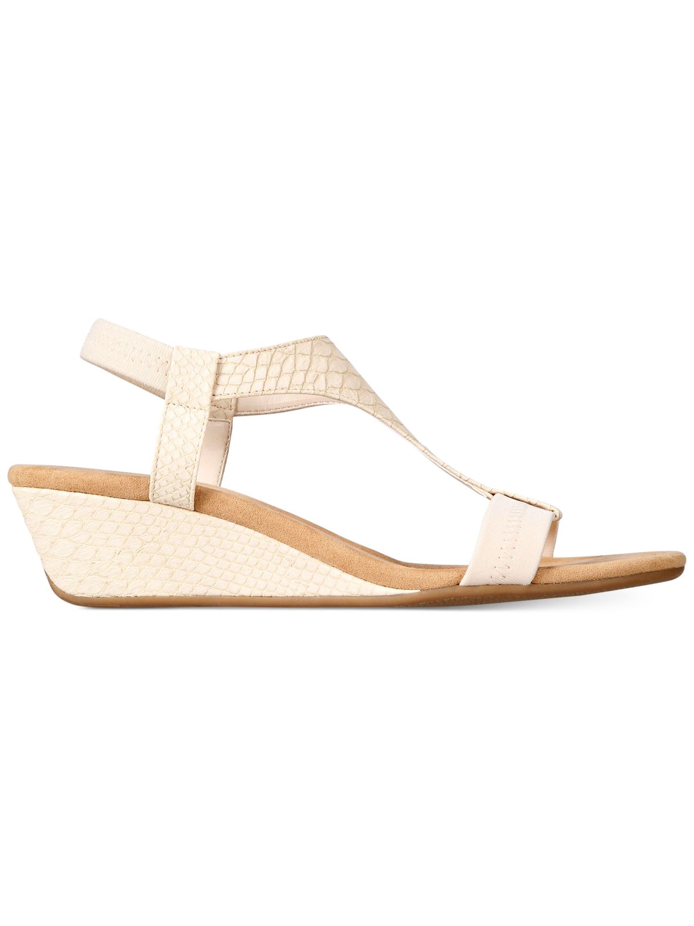 ALFANI Womens White Croco Print Step N' Flex Ankle Strap Comfort T-Strap Vacanzaa Round Toe Wedge Slip On Sandals 12 M