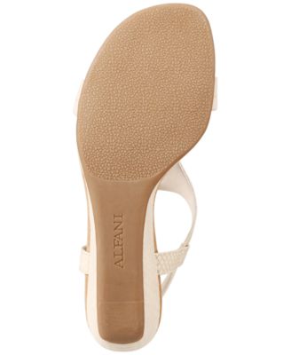 ALFANI Womens White Croco Print Step N' Flex Ankle Strap Comfort T-Strap Vacanzaa Round Toe Wedge Slip On Sandals Shoes M